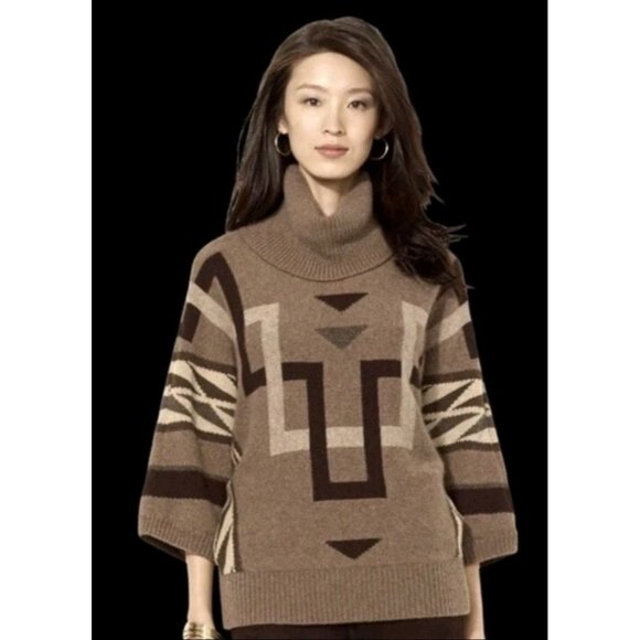 NWT Lauren Ralph Lauren Lambswool Aztec Slouchy Dolman Sleeve Cowl Neck Top - XL - Picture 8 of 8